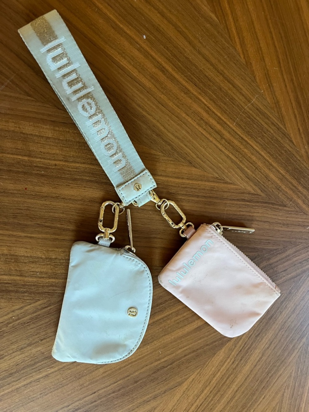 Lululemon Dual Pouch wristlet  Keychain Strap in Cream & Blush
